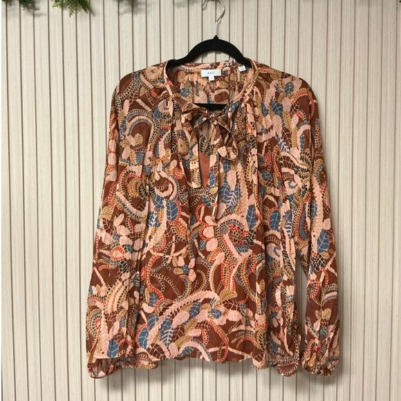 A.L.C. Women’s Botanical Tie Neck Silk Blouse Size 10 - Picture 1 of 5